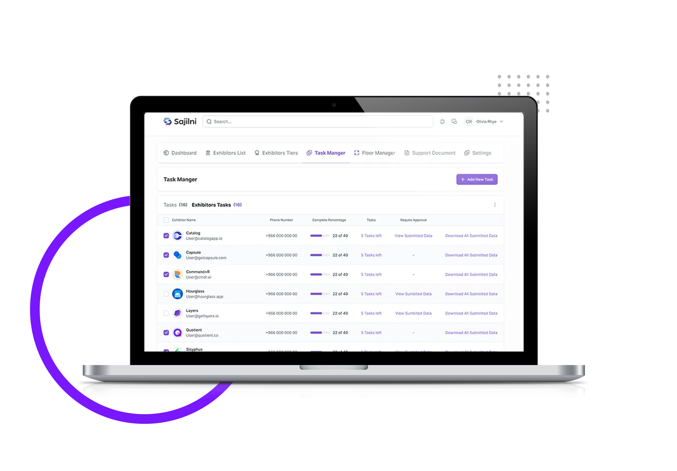 Task Management Dashboardn in Exhibitor Management Software